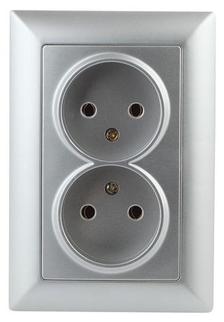 Розетка 2х2P, 16А-250В, СУ, Solo, алюминий, 4-204-03 - Б0043328 ЭРА