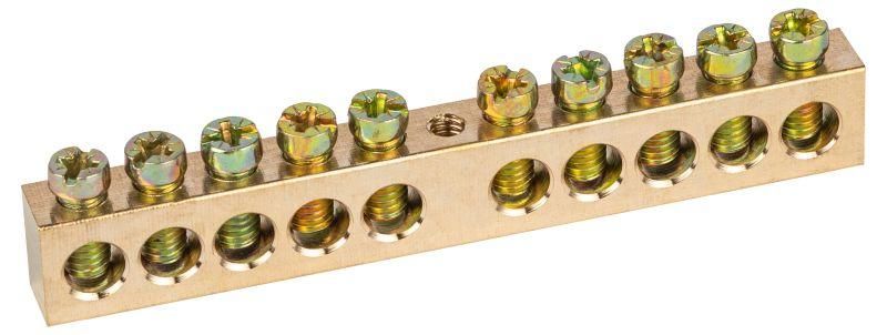 Шина NO-122-31 PEN земля-ноль 8х12мм 10/1 латунная крепеж по центру | Б0047246 ЭРА