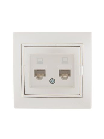 Розетка компьютерная 2-м СП Mira RJ45 16А IP20 со вставкой жемчуж./бел. перламутр. LEZARD 701-3030-141