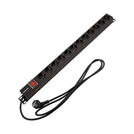 Блок распределения питания для 19дюйм шкафов; вертикал.; 12 розеток СЕЕ 7/4; 16А; выключатель; вилка 7/7; шнур 2м корпус алюм. Rexant 04-0204-2 MEET