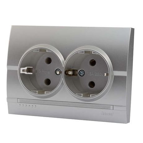 Розетка 2-м СП Deriy 16А IP20 с заземл. серебр. метал. LEZARD 702-2828-127