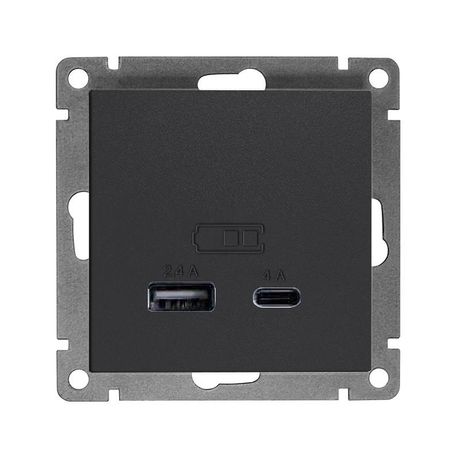 Розетка 2-м USB СП Афина тип А+С 5В 1х2.4А 2х4А механизм графит Universal А0059-Gr Союз