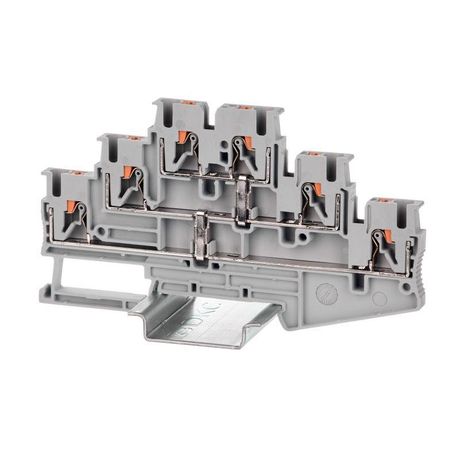 Клемма трехуровневая, зажим push-in, 6 точек подключения с перемычкой между уровнями, 2.5 кв.мм, серая | VPR-2.5-3L-PV-GY DKC ДКС