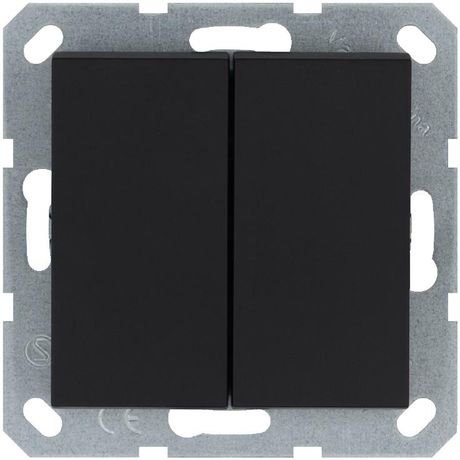 Выключатель двухклавишный 10A 250V~ с накладкой, цвет черный матовый (soft touch) - G3023PB Jasmart