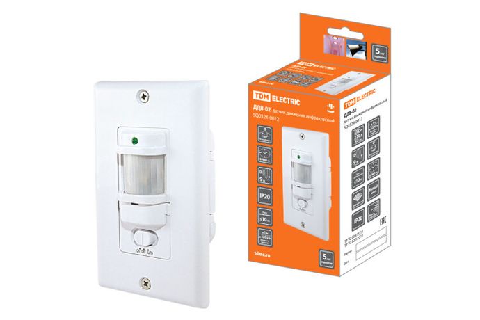 Датчик движения встраиваемый в стену ДДВ-02 1200Вт, 10-1800с, 9м, 10Лк, 140гр, IP20, - SQ0324-0012 TDM