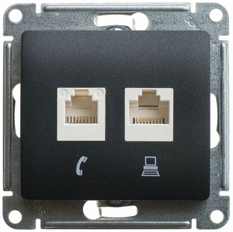 Розетка компьютерная 2-м Glossa RJ45 кат.5E механизм антрацит SE GSL000785KK APC