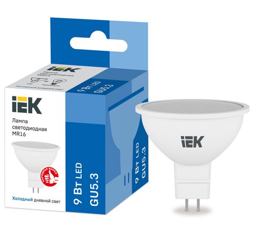 Лампа светодиодная LED MR16 софит 9Вт 230В 6500К GU5.3 | LLE-MR16-9-230-65-GU5 IEK