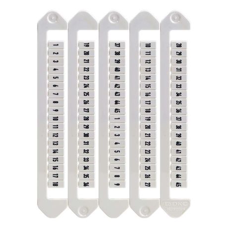 Маркировка для клемм, ширина 5 мм, от 1 до 45, горизонтальная ориентация (5 карт под 90 тэгов) - NUTB-5-1-45H ДКС