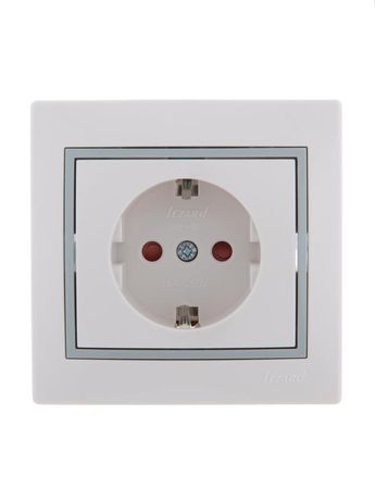 Розетка 1-м СП Mira 16А IP20 с заземл. защ. шторки сер. вставкой керамика бел. LEZARD 701-0215-124