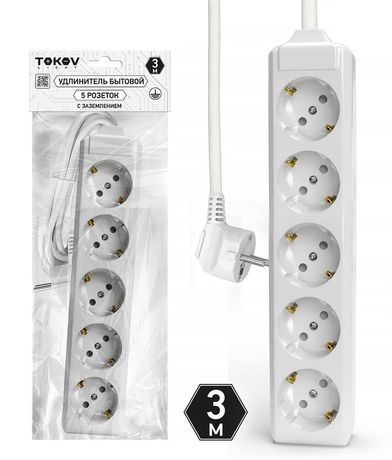 Удлинитель 5х3м с заземл. 10А 3х1.5 TOKOV LIGHT TKL-C01-BU5-3-1.5-Z
