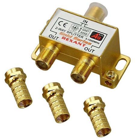 ДЕЛИТЕЛЬ ТВ "краб" x 2 + 3шт. F "BOX" 5-1000 МГц "GOLD" | 05-6101-1 REXANT MEET