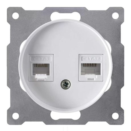 Розетка компьютерная + телефонная 2-м СП Florence RJ45 RJ11 кат.5E механизм бел. (1E20801300) OneKeyElectro 2172771 ССТ