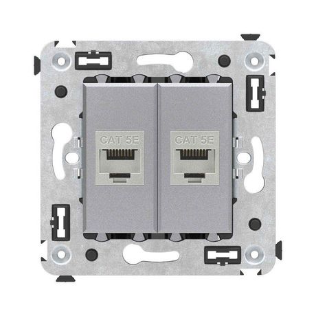 Компьютерная розетка RJ-45 без шторки в стену, кат.5e двойная экранированная, "Avanti", "Закаленная сталь" | 4404764 DKC ДКС