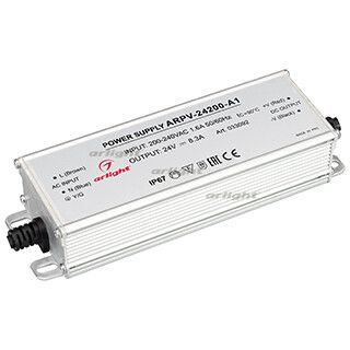 Блок питания ARPV-24200-A1 (24V, 8.3A, 200W) (Arlight, IP67 Металл, 3 года) | 033092 Arlight