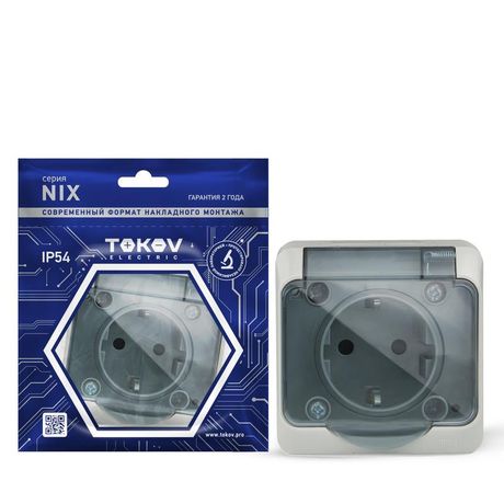 Розетка 1-м ОП Nix 16А IP54 250В с заземл. прозр. крышкой сер. TOKOV ELECTRIC TKE-NX-R1Z-C06T-IP54