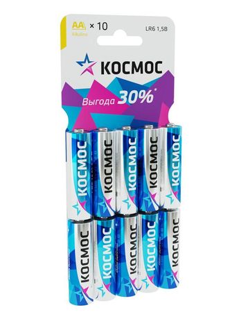Батарейка LR6 AA, Alkaline 1.5В, 10шт/уп - KOCLR610BL Космос