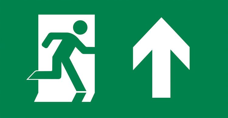 Пиктограмма (наклейка) "ВЫХОД/стрелка вверх" PVC для ССА 3000 IEK | LPC10-2-30-15-VVERH