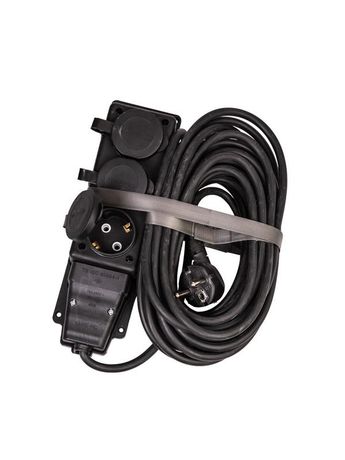 Удлинитель колодка 10м 3 гнезда КГ 3*2.5 мм 16A 250В 4000Вт каучук IP44 черный Россия УХз16 - YKsm10m-3g(16A)KG-B Космос