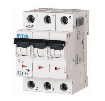 Выключатель автоматический 10А кривая отключения D 3 полюса отключающая способность 6 кА PL6-D10/3 - 286611 EATON