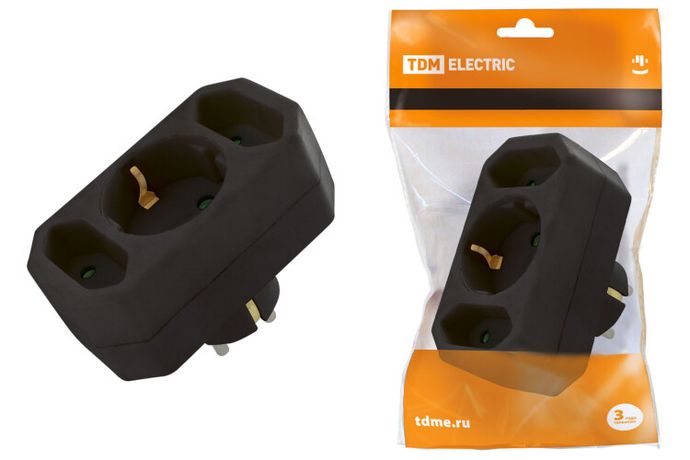 Блок на 3 гнезда: 1x2П+3 16 А + 2х2П 2,5 под плоскую вилку 250 B черный | SQ1806-0301 TDM