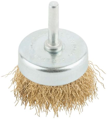 Корщетка тип "чашка" со штифтом стальная латунированная волнистая проволока 50мм MOS 38486М