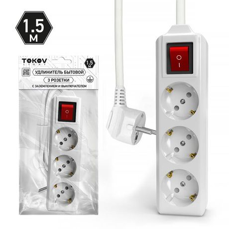 Удлинитель 3х1.5м с заземл. выкл. 10А 3х1.5 TOKOV LIGHT TKL-C01-BU3-1.5-1.5-ZV