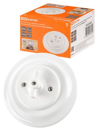 Выключатель скрытой установки фарфоровый поворотный с ручкой (бантик) 10А белый «Болонь» | SQ1820-0020 TDM