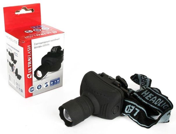 Фонарь налобный LED 5354 1Вт ZOOM 3 режима 3хR03 сер. Ultraflash 11549