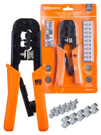 Набор: клещи обжимные KO-9E (RJ-11/45), наконечники RJ-11(10 шт), RJ-45(10 «МастерЭлектрик» | SQ1001-0207 TDM
