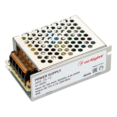 Блок питания ARS-25-12 (12V, 2.1A, 25W) (ARL, IP20 Сетка, 2 года) - 026681 Arlight