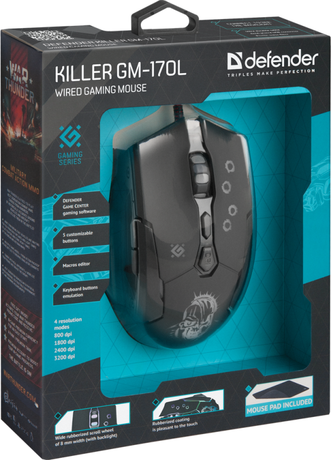 Мышь проводная игровая Killer GM-170L оптика 7 кнопок 800-3200dpi 52170 Defender 1000470753