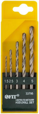 Набор сверл по металлу HSS полированных, 5 шт. (1,5-2,5-3-4-5 мм) - 33795 РОС