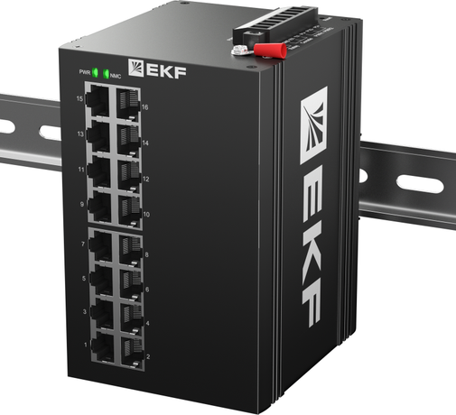 Промышленный управляемый коммутатор уровня L2 ML2-16GTP, 16 портов 10/100/1000Base-T(X) RJ45 c PoE, монтаж на динрейку TSX |TSX-ML2-16GTP|EKF