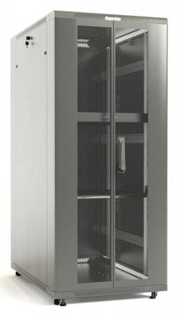 Шкаф напольный 19дюйм 32U 1610х800х1200мм (ВхШхГ) передняя и задняя распашные перфор. двери (75%) ручка с замком 2 вертикальных кабельных организатора TTB-3282-DD-RAL7035 сер. Hyperline 451941