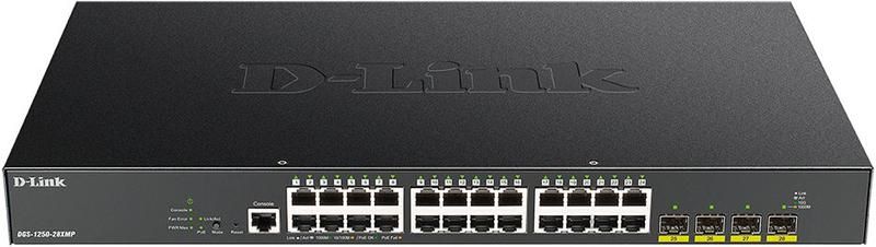 Коммутатор настраиваемый DGS-1250-28XMP DGS-1250-28XMP/A1A 24G 4SFP+ 24PoE 370Вт D-Link 1750555