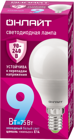 Лампа светодиодная 90 422 OLL-G45-9-230-6.5K-E14-FR (PRO 90-240 В) | 90422 ОНЛАЙТ Navigator