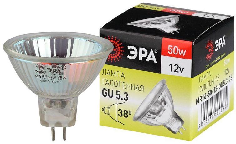 Лампа светодиодная GU5.3-MR16-50W-12V-CL (галоген, софит, 50Вт, нейтр, GU5.3) (10/200/4800) | Б0051798 ЭРА