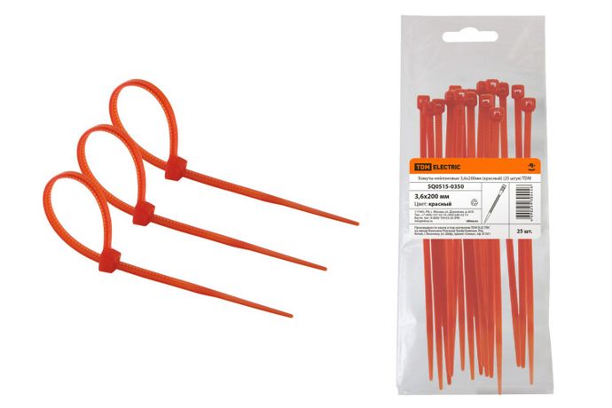 Хомуты нейлоновые 3,6х200мм (красный) (25 штук) | SQ0515-0350 TDM