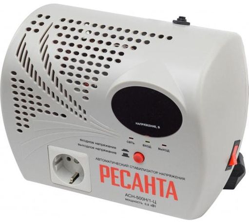 Стабилизатор напряжения АСН-500 Н/1-Ц 1ф 0.5кВт настен. с розеткой IP20 релейный Ресанта 63/6/9 Huter