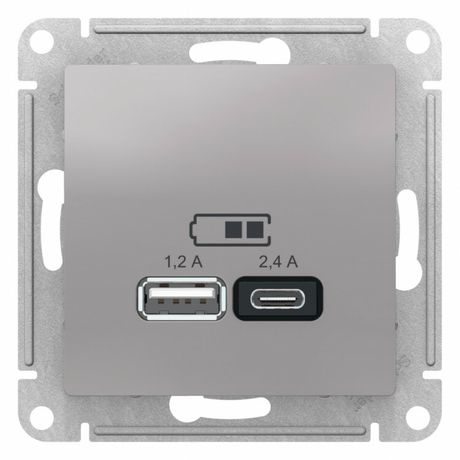 РОЗЕТКА USB ATLASDESIGN A+С, 5В/2,4А, 2х5В/1,2А, механизм, АЛЮМИНИЙ - ATN000339 APC