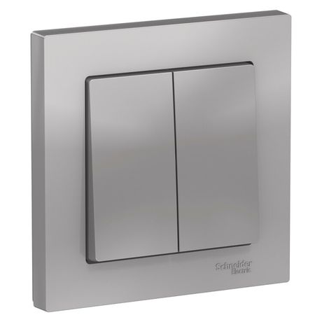 Выключатель двухклавишный ATLASDESIGN схема 5 10АХ в сборе алюминий - ATN000352 APC