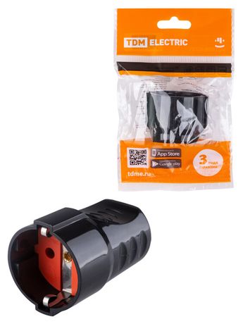 Кабельная розетка рифленая 2П+З 16А 250B черная | SQ1806-0212 TDM