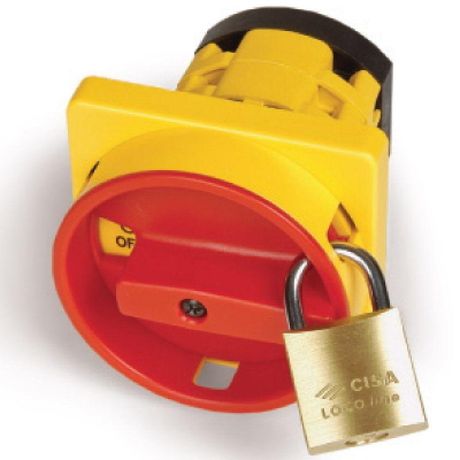 Площадка и ручка 67х67мм под замок на винты желтый/красный модель 1...4 - AZ1001 ДКС