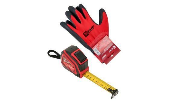 Рулетка измерительная РС-10 (5 м х 25 мм) Autostop Магнит + Перчатки PROFI EKF Expert | rs-10-5-25-set-01