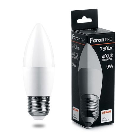 Лампа светодиодная .PRO LB-1309 Свеча E27 9W 4000K OSRAM LED | 38063 Feron
