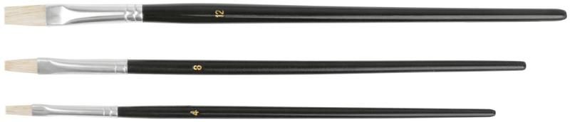 Кисть художественная натуральная щетина деревянная ручка плоские набор 3шт FIT 01525 РОС