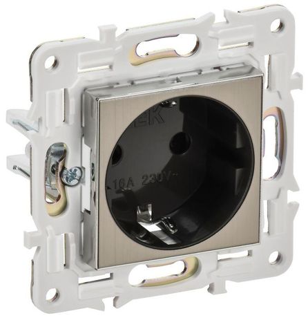 Розетка SKANDY 16А с заземл. защ. шторки безвинт. крепл. SK-R06N никель IEK SK-R14-16-1-K50