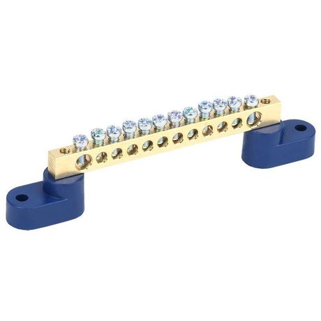 Шина ''N'' нулевая 6х9 мм на двух угловых синих изоляторах 12 групп, REXANT - 11-2328 MEET