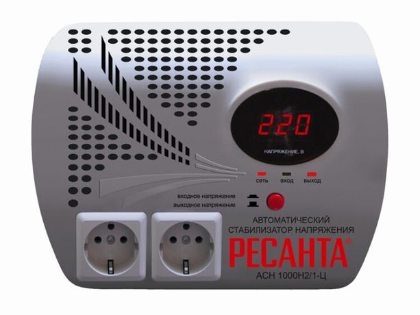 Стабилизатор напряжения АСН-1000 Н2/1-Ц 1ф 1кВт настен. с двумя розетками IP20 релейный Ресанта 63/6/13 Huter