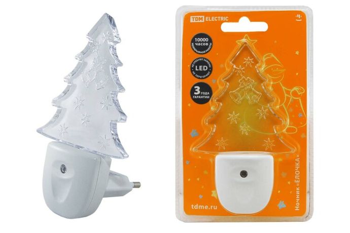 Ночник Елочка 0,3Вт светодиодный белый с датчиком света | SQ0357-0010 TDM